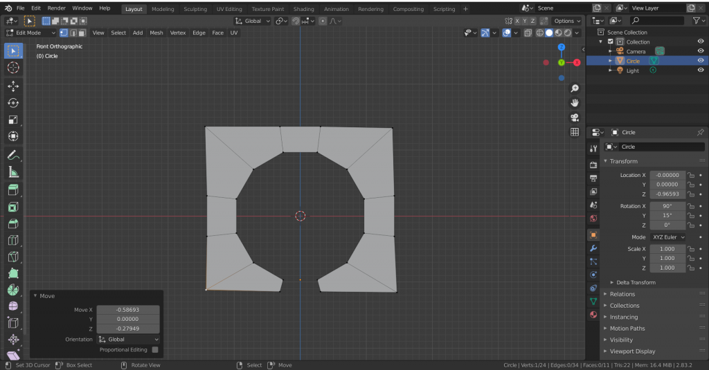 Extruded wall geometry from initial circle