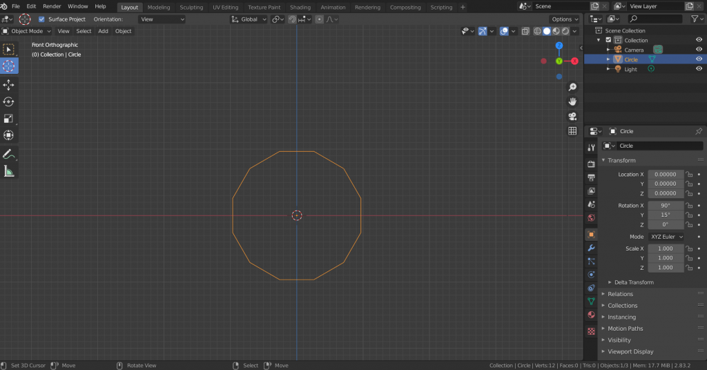 y-axis aligned circle in blender